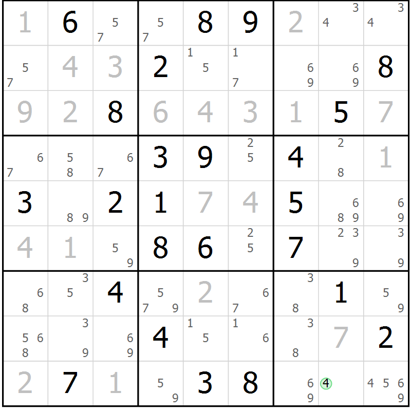 Position des candidats pour la solution de la Gr 53 page 56 du magazine de sudoku Maestro n° 086