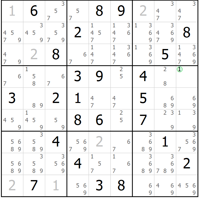 Position des candidats pour la solution de la Gr 53 page 56 du magazine de sudoku Maestro n° 086