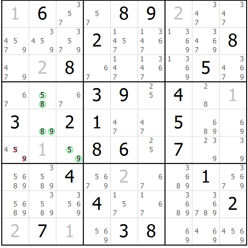 Position des candidats pour la solution de la Gr 53 page 56 du magazine de sudoku Maestro n° 086
