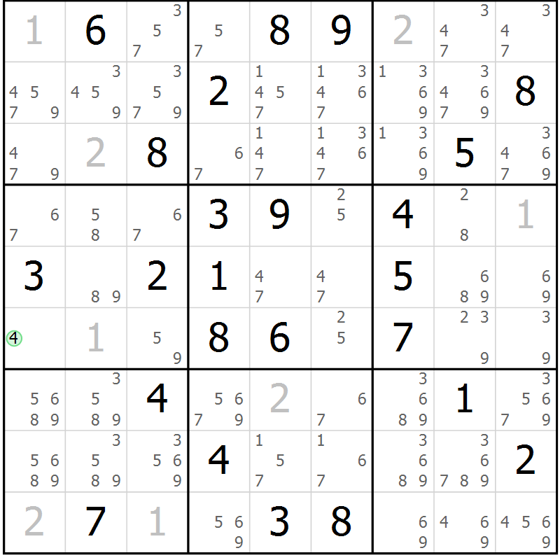 Position des candidats pour la solution de la Gr 53 page 56 du magazine de sudoku Maestro n° 086