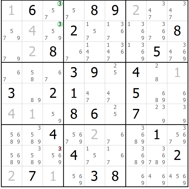 Position des candidats pour la solution de la Gr 53 page 56 du magazine de sudoku Maestro n° 086