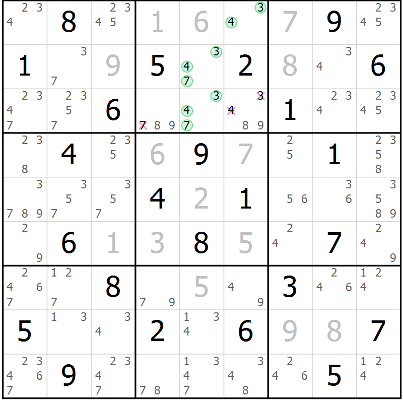 Position des candidats pour la solution de la Gr 54 page 57 du magazine de sudoku Maestro n° 086