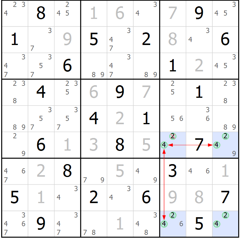 Position des candidats pour la solution de la Gr 54 page 57 du magazine de sudoku Maestro n° 086