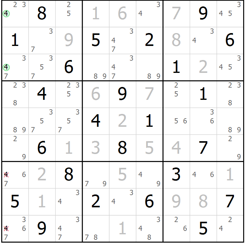 Position des candidats pour la solution de la Gr 54 page 57 du magazine de sudoku Maestro n° 086