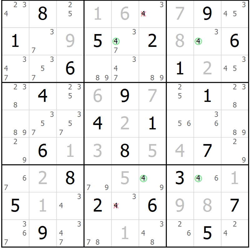 Position des candidats pour la solution de la Gr 54 page 57 du magazine de sudoku Maestro n° 086