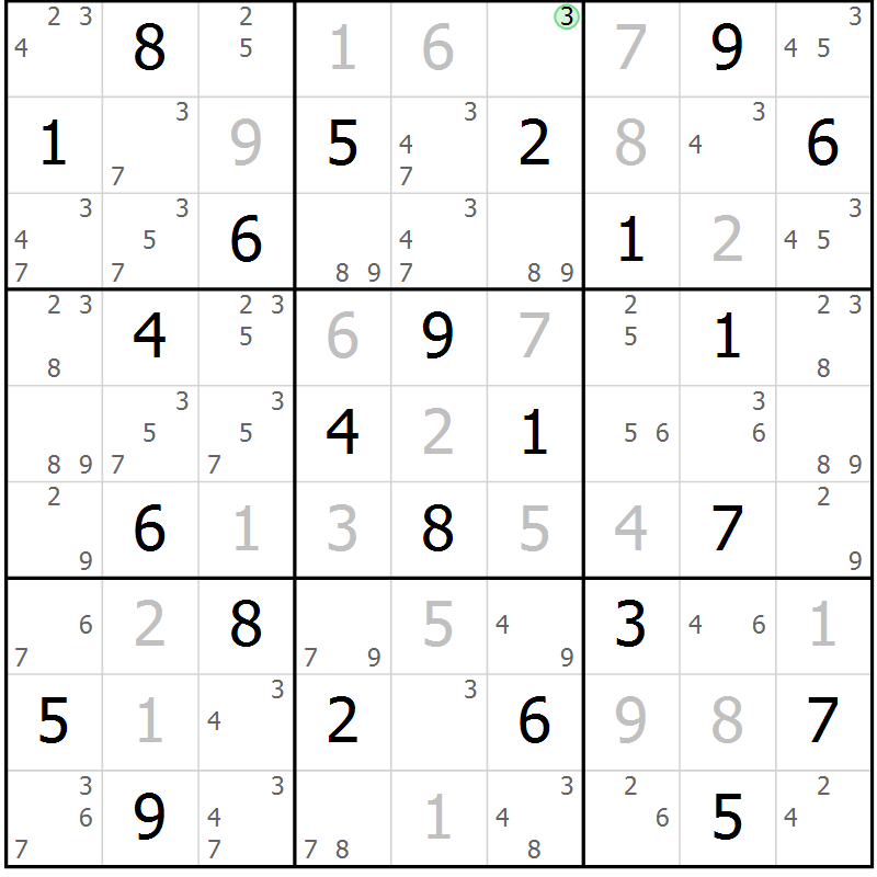 Position des candidats pour la solution de la Gr 54 page 57 du magazine de sudoku Maestro n° 086