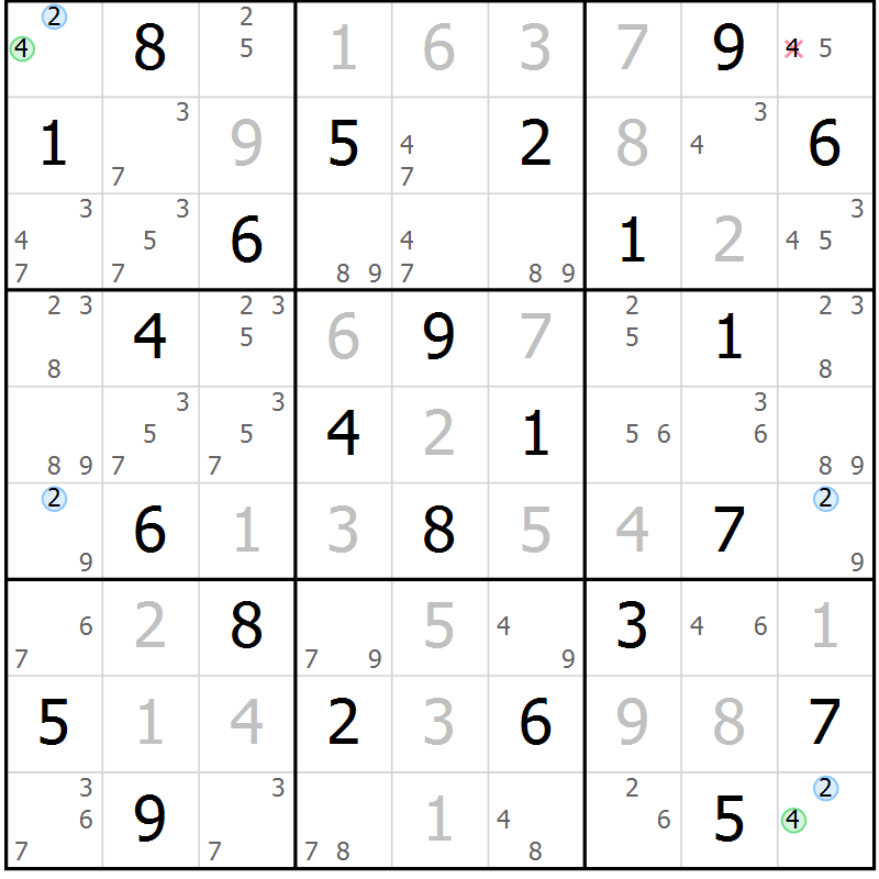 Position des candidats pour la solution de la Gr 54 page 57 du magazine de sudoku Maestro n° 086