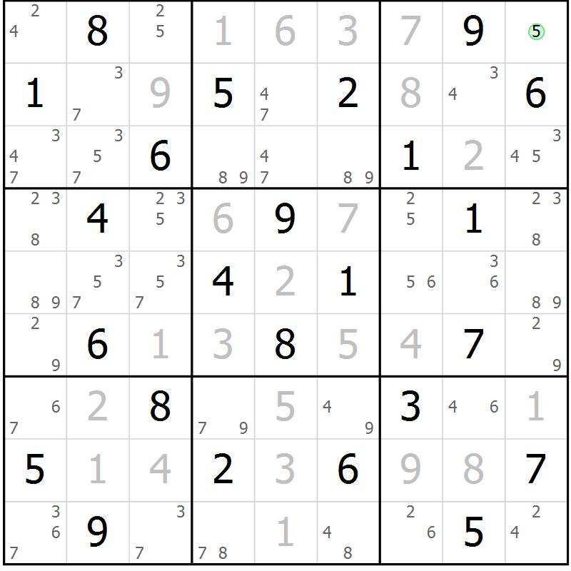 Position des candidats pour la solution de la Gr 54 page 57 du magazine de sudoku Maestro n° 086