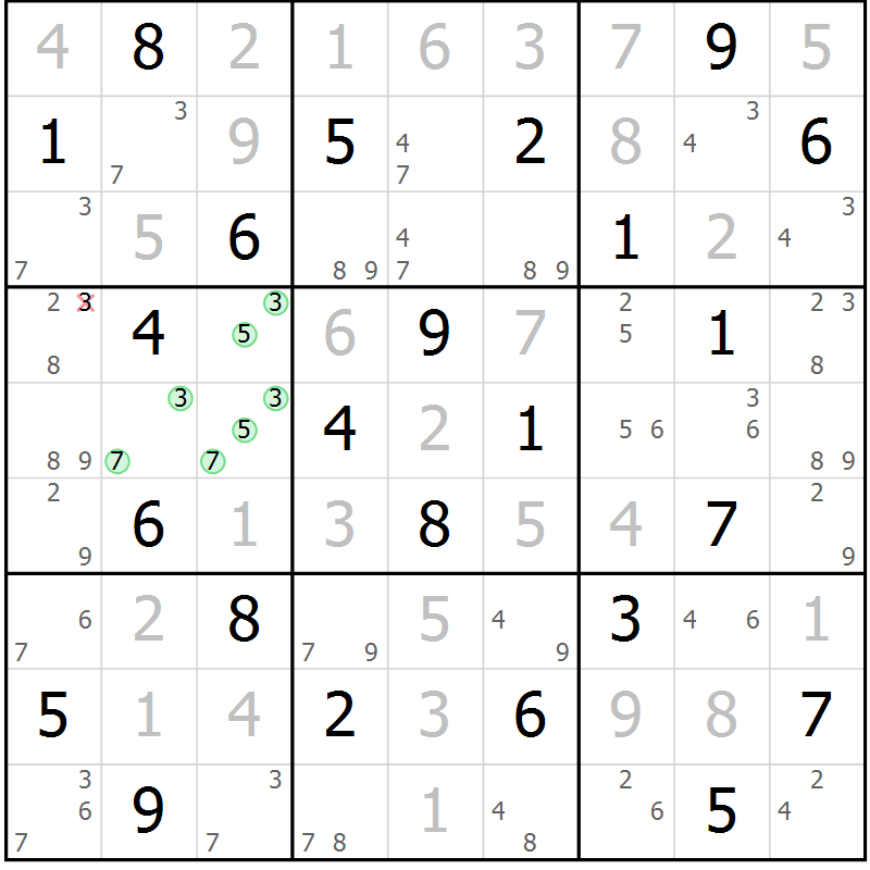 Position des candidats pour la solution de la Gr 54 page 57 du magazine de sudoku Maestro n° 086