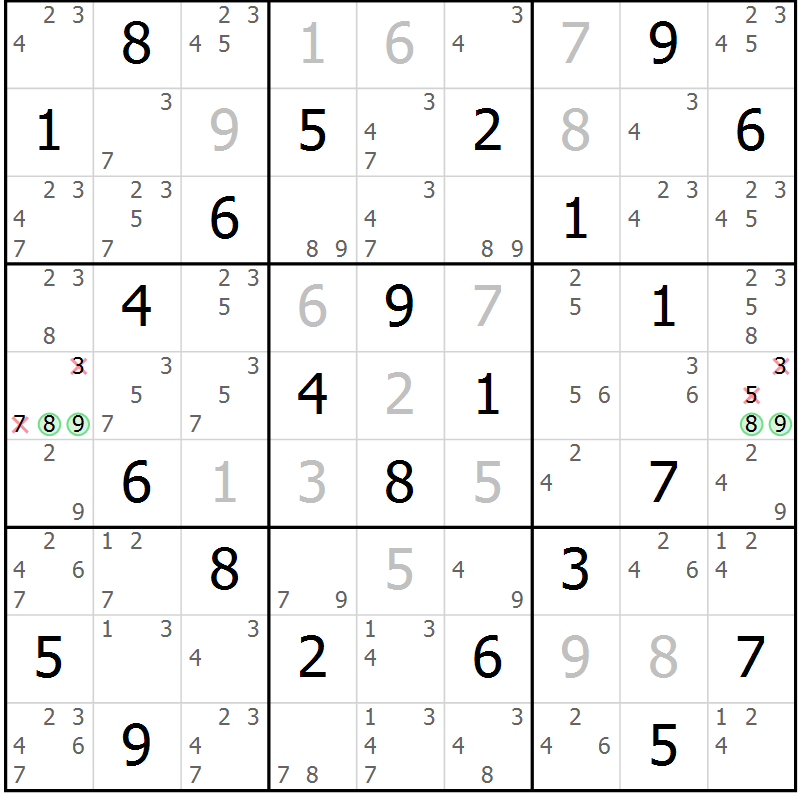 Position des candidats pour la solution de la Gr 54 page 57 du magazine de sudoku Maestro n° 086