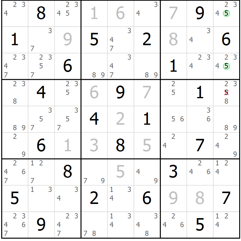 Position des candidats pour la solution de la Gr 54 page 57 du magazine de sudoku Maestro n° 086