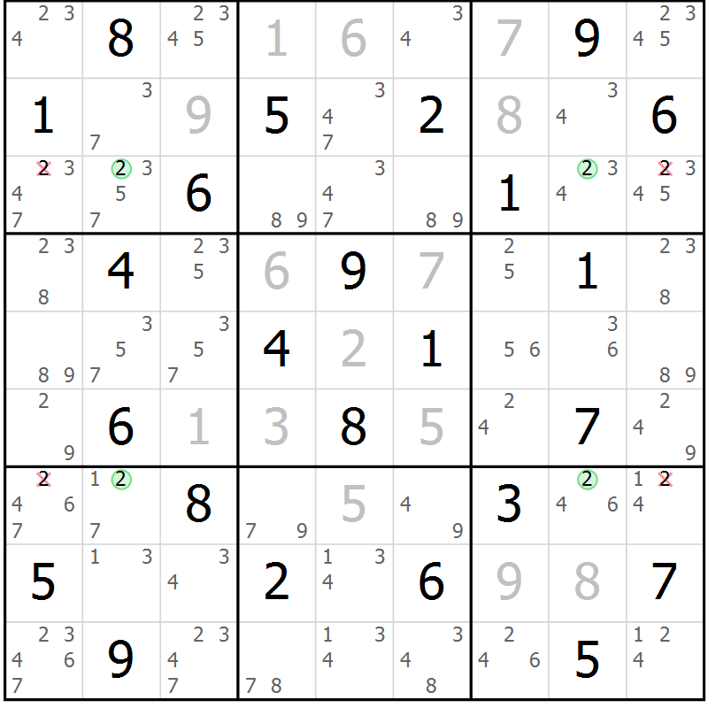 Position des candidats pour la solution de la Gr 54 page 57 du magazine de sudoku Maestro n° 086