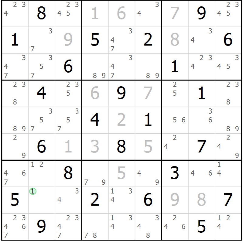 Position des candidats pour la solution de la Gr 54 page 57 du magazine de sudoku Maestro n° 086