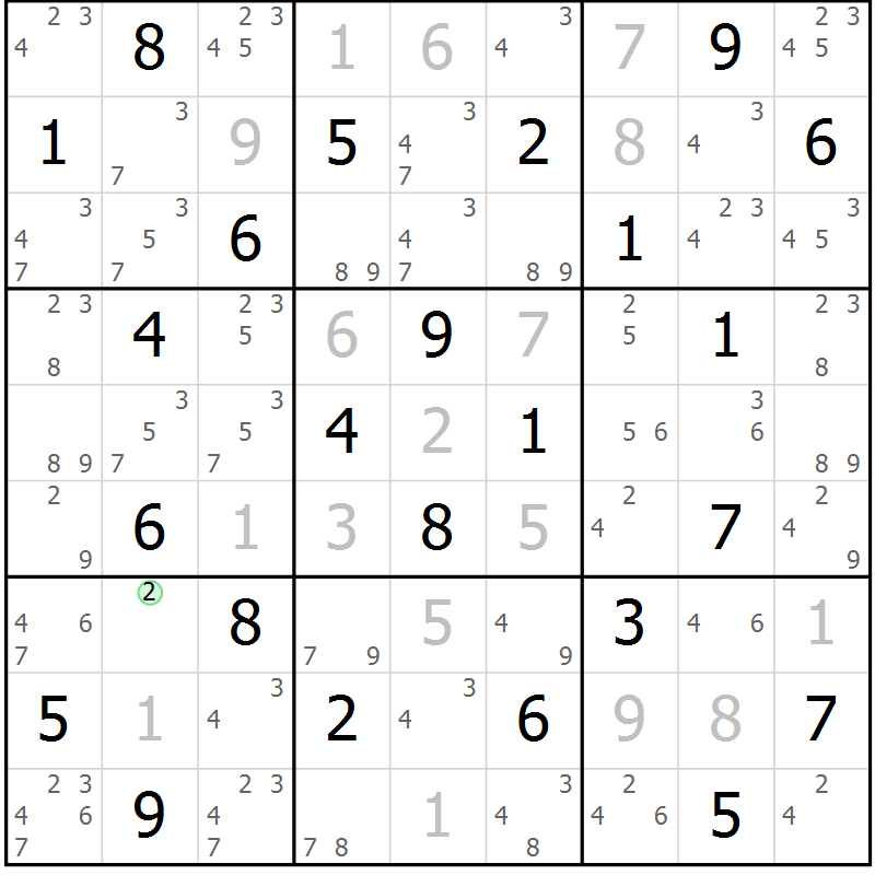 Position des candidats pour la solution de la Gr 54 page 57 du magazine de sudoku Maestro n° 086