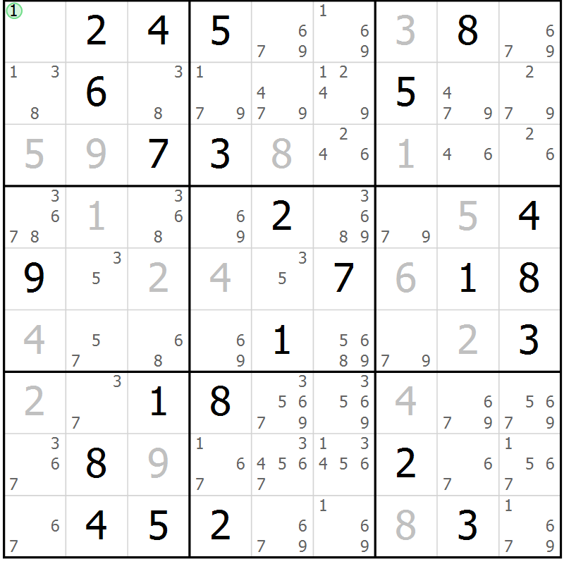 Position des candidats pour la solution de la Gr 55 page 58 du magazine de sudoku Maestro n° 086