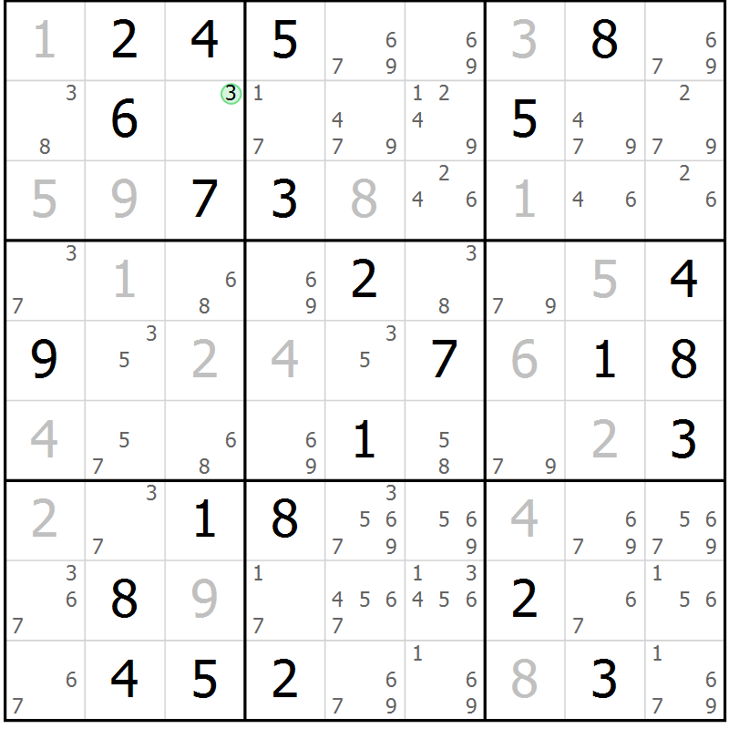 Position des candidats pour la solution de la Gr 55 page 58 du magazine de sudoku Maestro n° 086