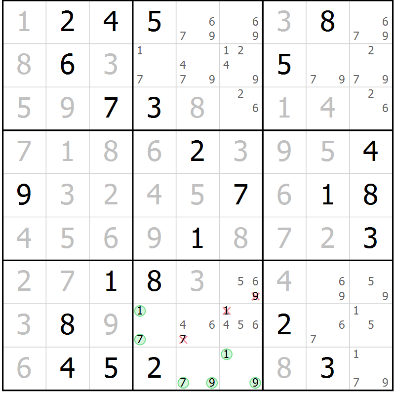 Position des candidats pour la solution de la Gr 55 page 58 du magazine de sudoku Maestro n° 086