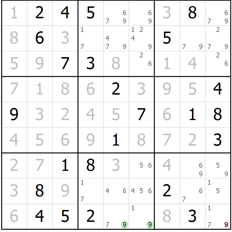Position des candidats pour la solution de la Gr 55 page 58 du magazine de sudoku Maestro n° 086
