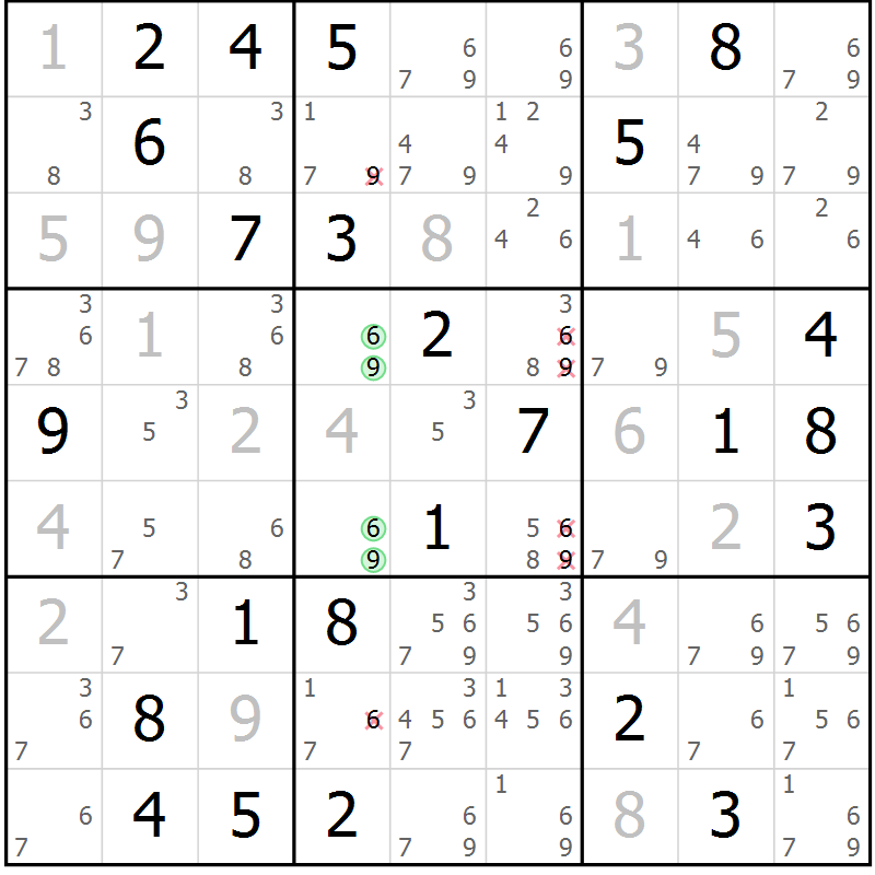 Position des candidats pour la solution de la Gr 55 page 58 du magazine de sudoku Maestro n° 086