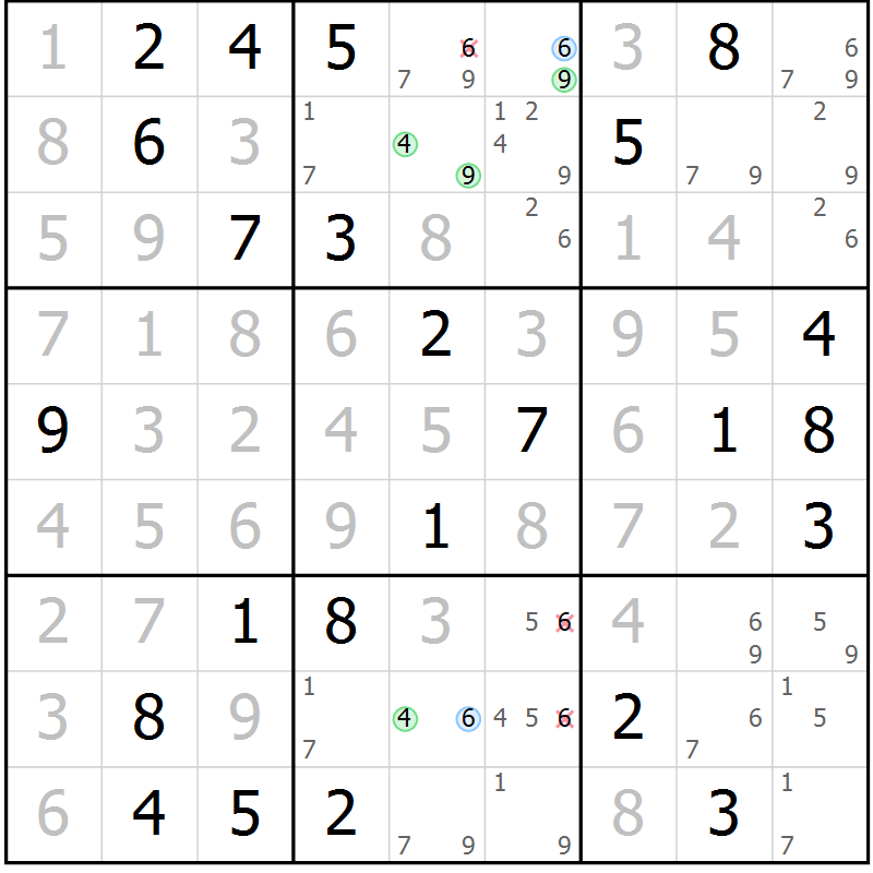 Position des candidats pour la solution de la Gr 55 page 58 du magazine de sudoku Maestro n° 086