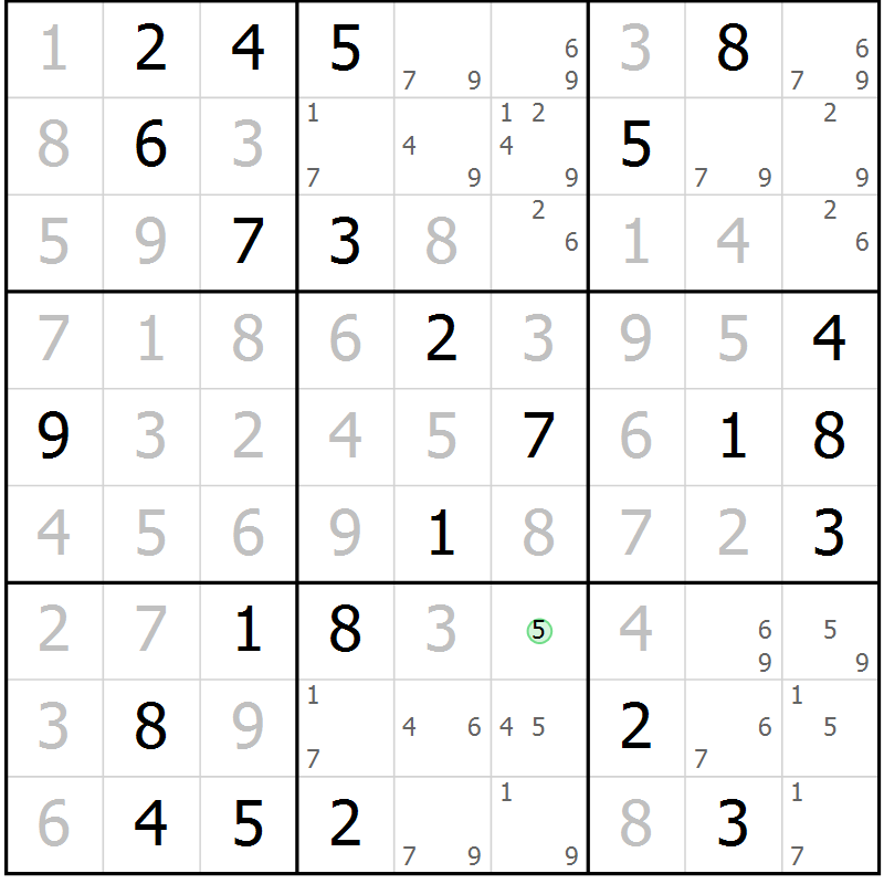 Position des candidats pour la solution de la Gr 55 page 58 du magazine de sudoku Maestro n° 086