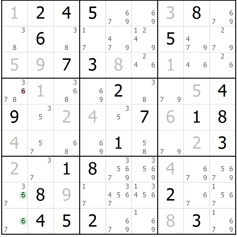 Position des candidats pour la solution de la Gr 55 page 58 du magazine de sudoku Maestro n° 086
