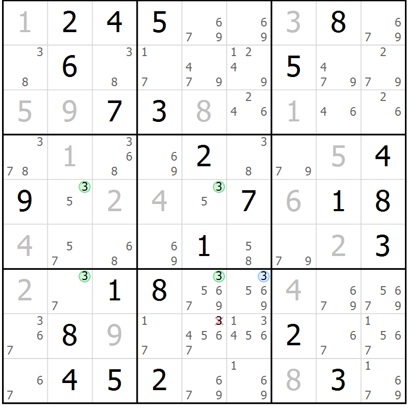 Position des candidats pour la solution de la Gr 55 page 58 du magazine de sudoku Maestro n° 086