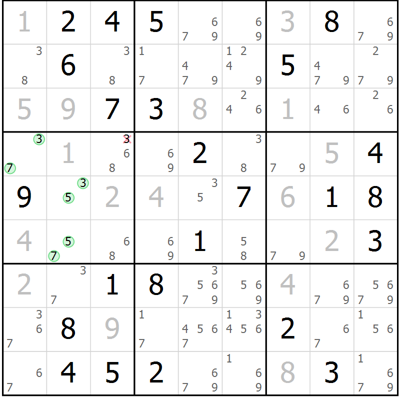 Position des candidats pour la solution de la Gr 55 page 58 du magazine de sudoku Maestro n° 086