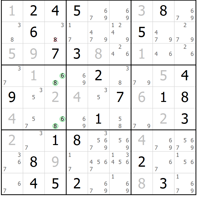 Position des candidats pour la solution de la Gr 55 page 58 du magazine de sudoku Maestro n° 086