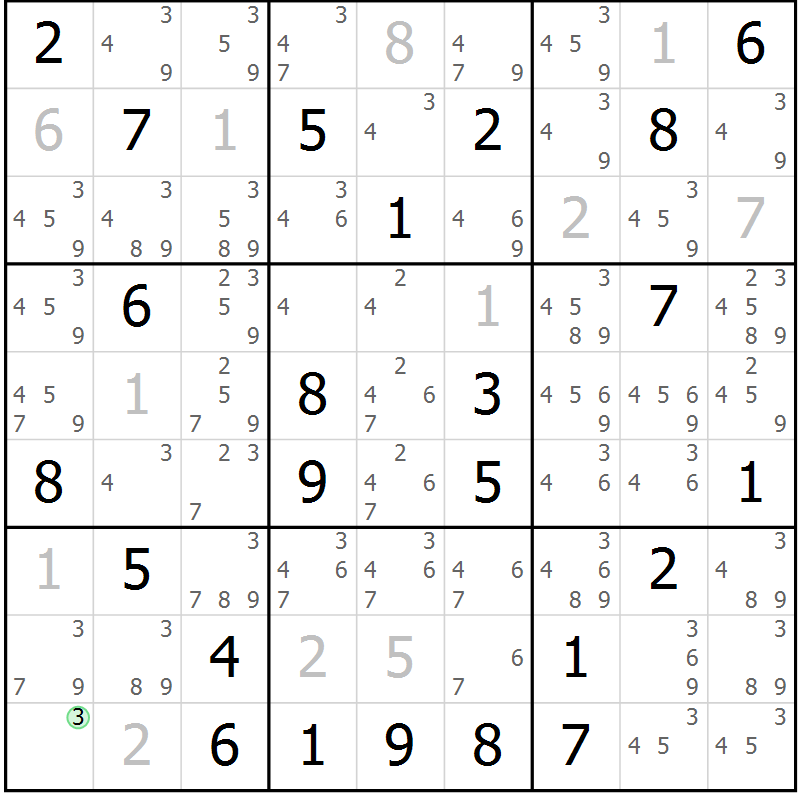 Position des candidats pour la solution de la Gr 56 page 59 du magazine de sudoku Maestro n° 086