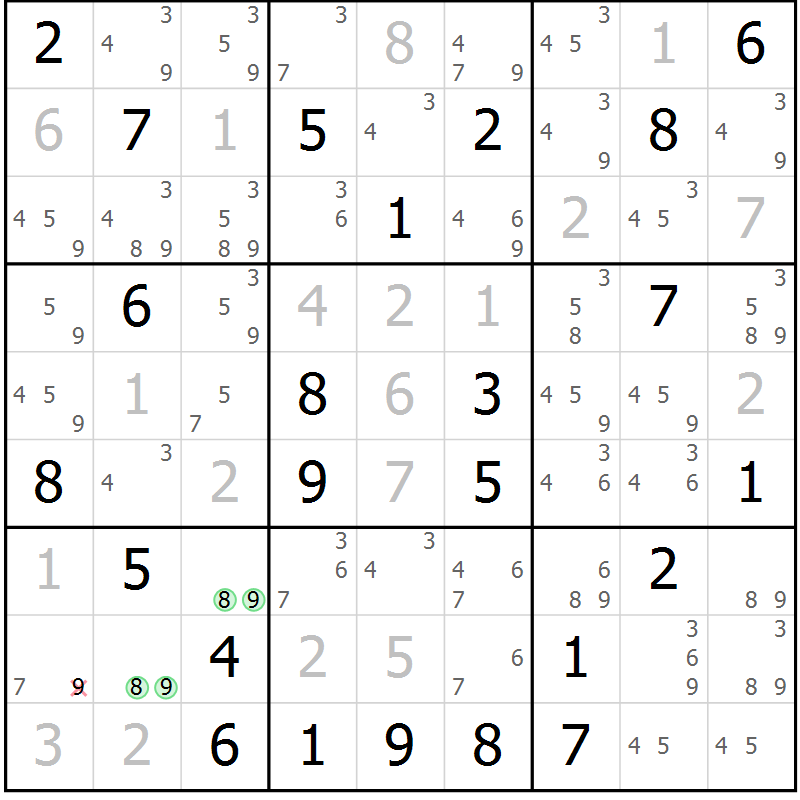 Position des candidats pour la solution de la Gr 56 page 59 du magazine de sudoku Maestro n° 086