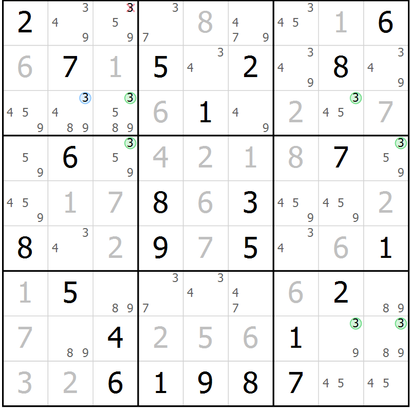 Position des candidats pour la solution de la Gr 56 page 59 du magazine de sudoku Maestro n° 086