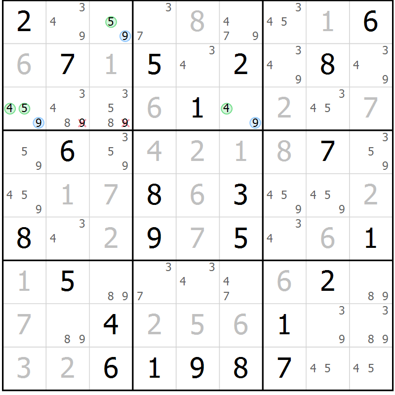 Position des candidats pour la solution de la Gr 56 page 59 du magazine de sudoku Maestro n° 086