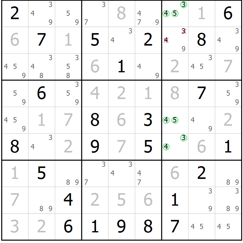 Position des candidats pour la solution de la Gr 56 page 59 du magazine de sudoku Maestro n° 086