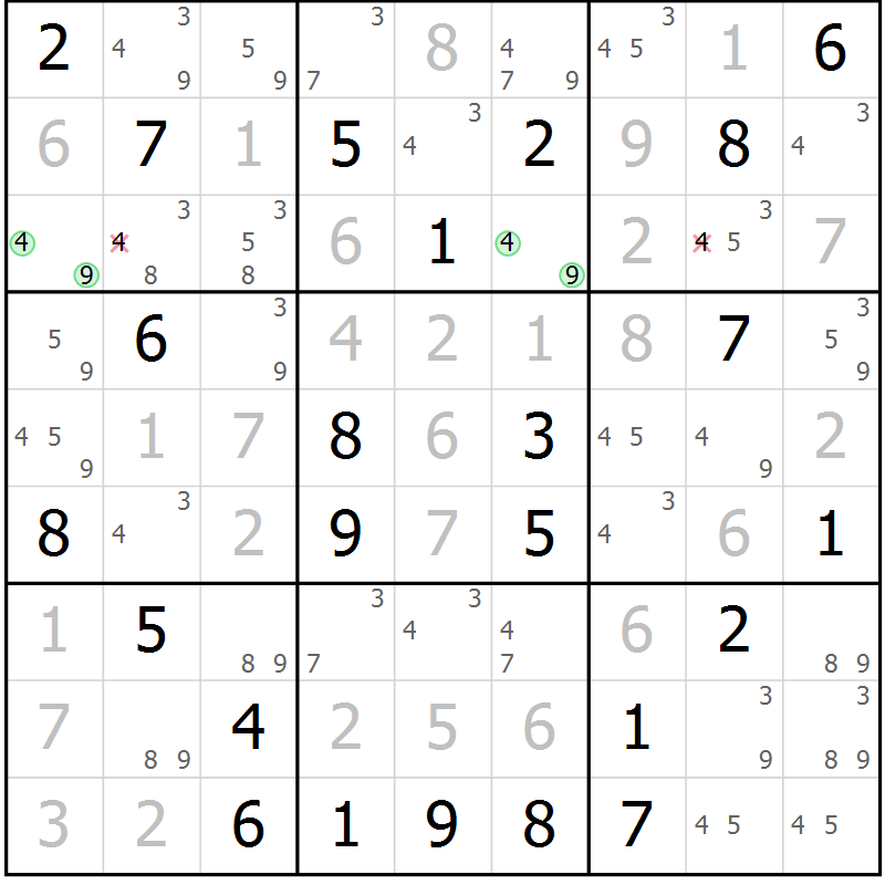 Position des candidats pour la solution de la Gr 56 page 59 du magazine de sudoku Maestro n° 086
