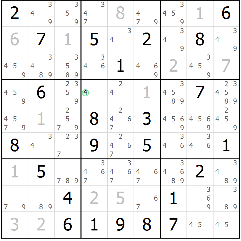 Position des candidats pour la solution de la Gr 56 page 59 du magazine de sudoku Maestro n° 086