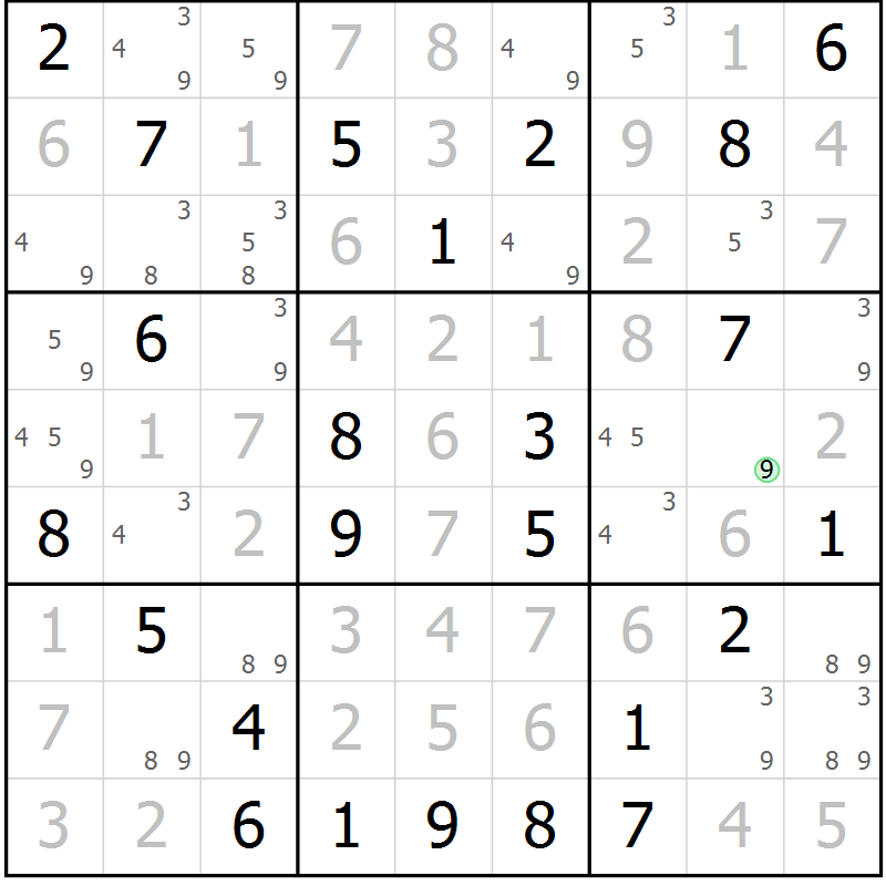 Position des candidats pour la solution de la Gr 56 page 59 du magazine de sudoku Maestro n° 086