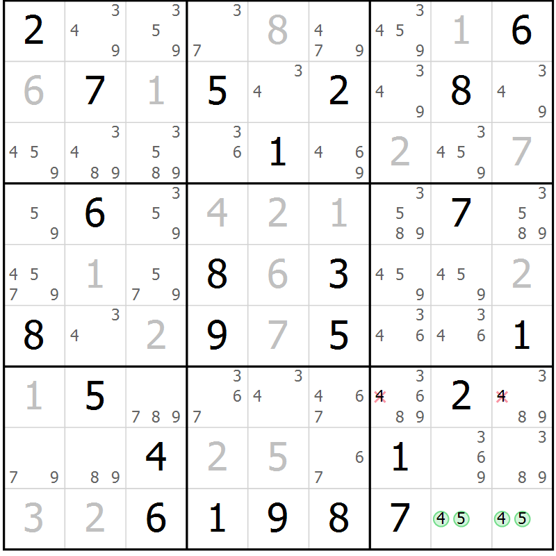 Position des candidats pour la solution de la Gr 56 page 59 du magazine de sudoku Maestro n° 086