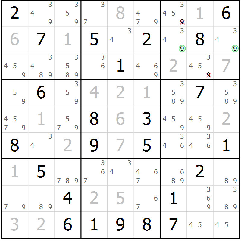 Position des candidats pour la solution de la Gr 56 page 59 du magazine de sudoku Maestro n° 086