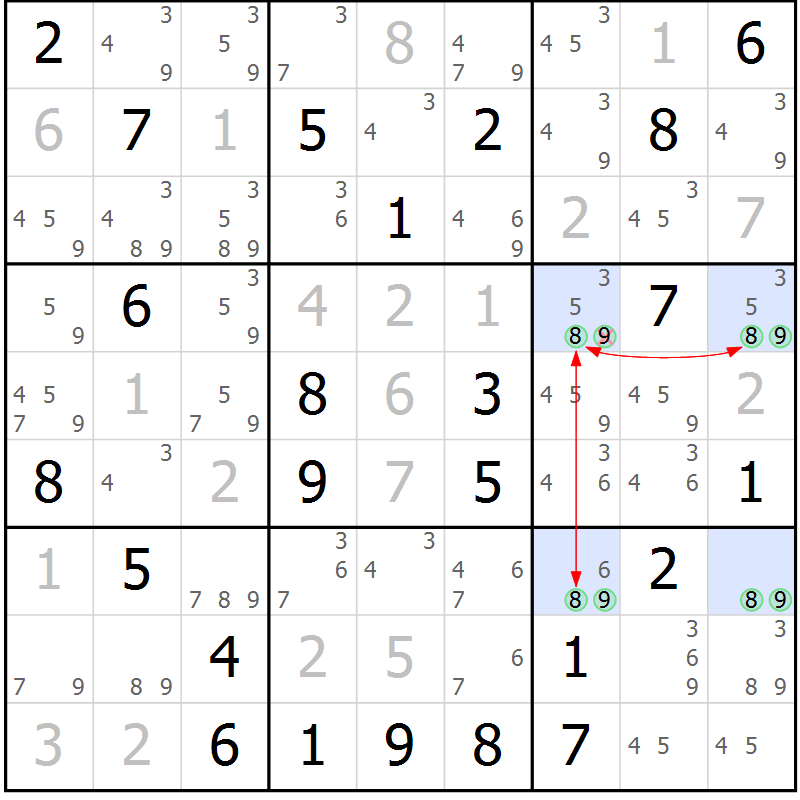 Position des candidats pour la solution de la Gr 56 page 59 du magazine de sudoku Maestro n° 086