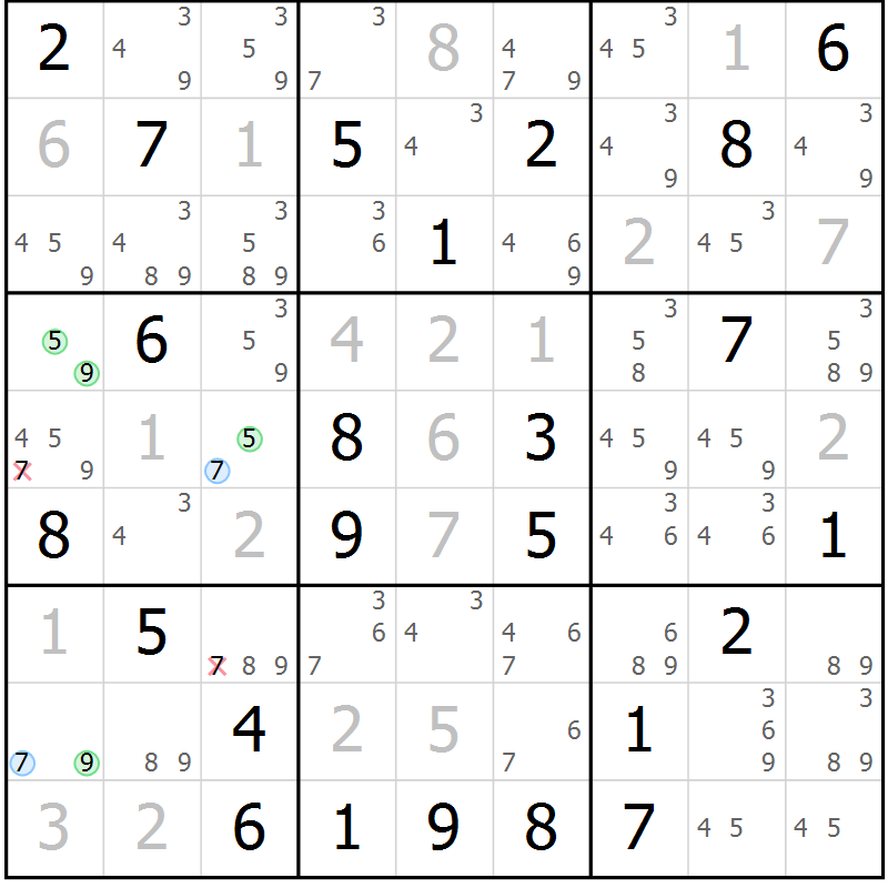 Position des candidats pour la solution de la Gr 56 page 59 du magazine de sudoku Maestro n° 086