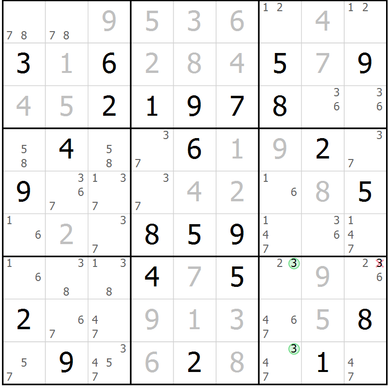 Position des candidats pour la solution de la Gr 57 page 60 du magazine de sudoku Maestro n° 086