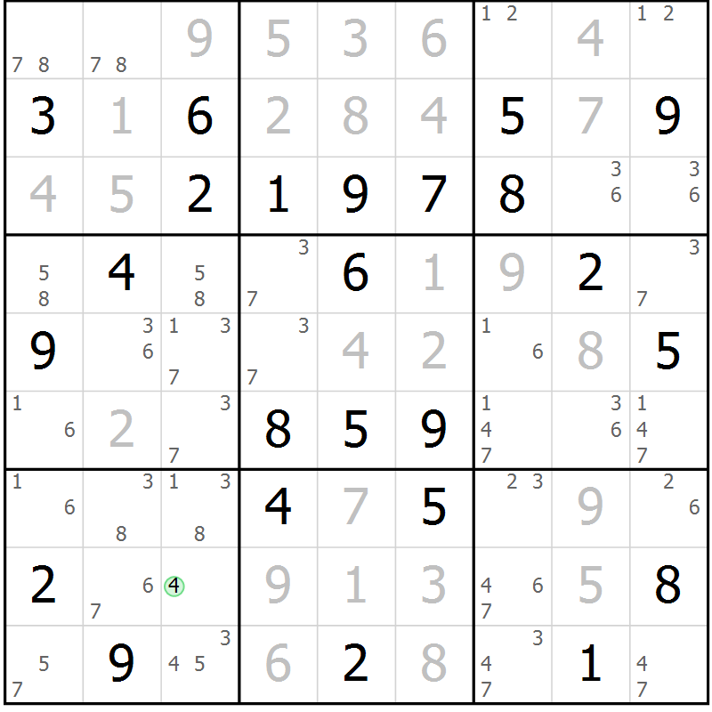 Position des candidats pour la solution de la Gr 57 page 60 du magazine de sudoku Maestro n° 086