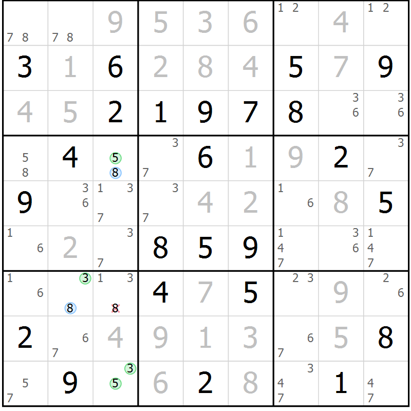 Position des candidats pour la solution de la Gr 57 page 60 du magazine de sudoku Maestro n° 086