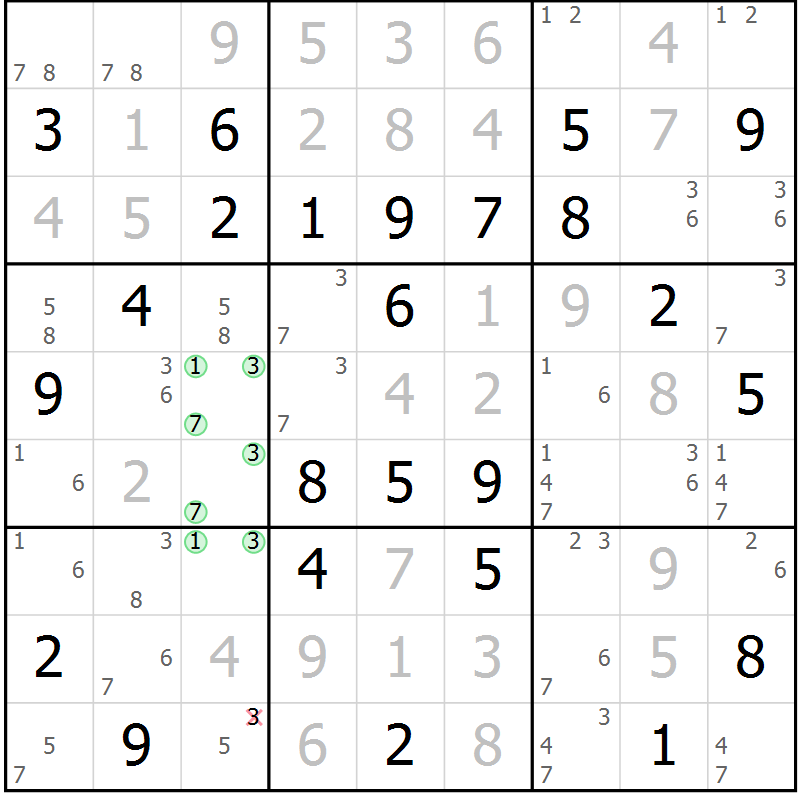 Position des candidats pour la solution de la Gr 57 page 60 du magazine de sudoku Maestro n° 086