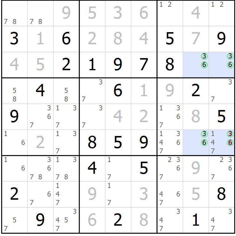 Position des candidats pour la solution de la Gr 57 page 60 du magazine de sudoku Maestro n° 086