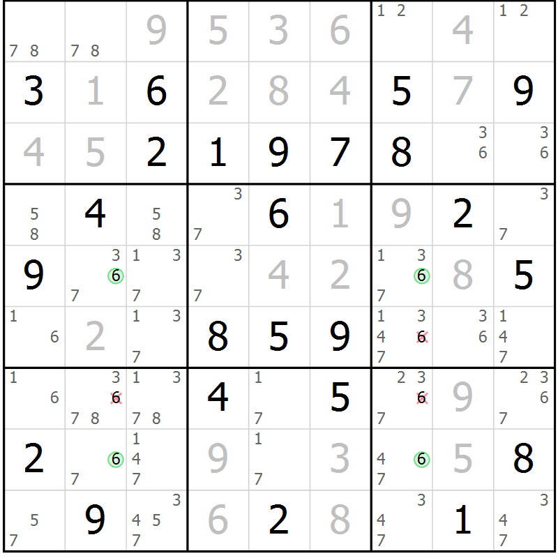 Position des candidats pour la solution de la Gr 57 page 60 du magazine de sudoku Maestro n° 086