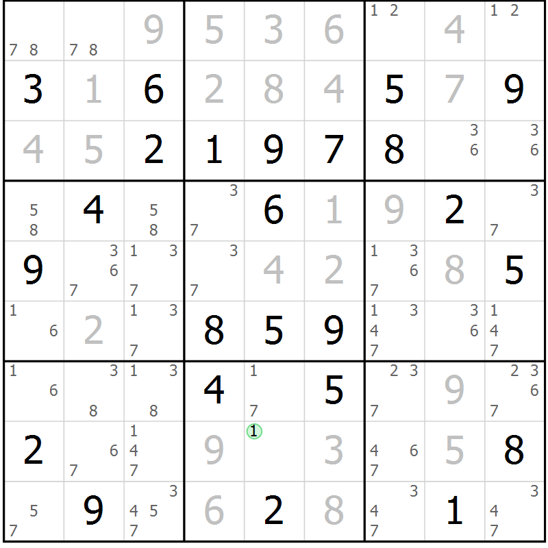 Position des candidats pour la solution de la Gr 57 page 60 du magazine de sudoku Maestro n° 086