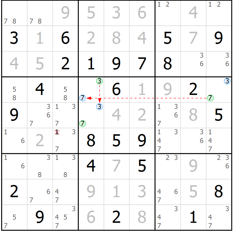 Position des candidats pour la solution de la Gr 57 page 60 du magazine de sudoku Maestro n° 086