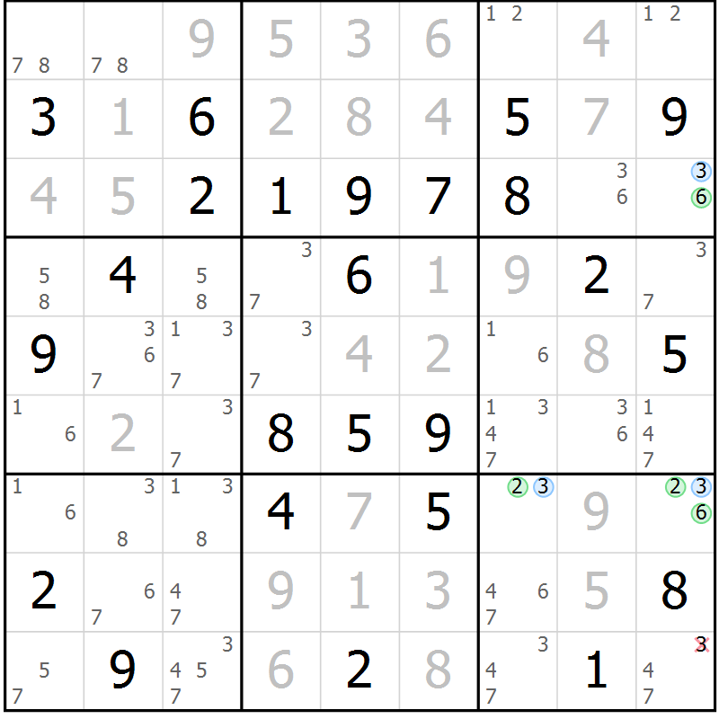 Position des candidats pour la solution de la Gr 57 page 60 du magazine de sudoku Maestro n° 086